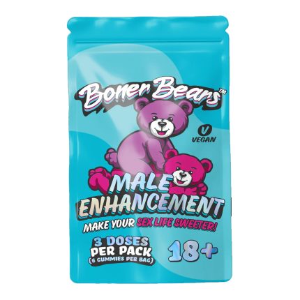 Close-up of Boner Bears Gummy pack showing colorful bear graphics and product details